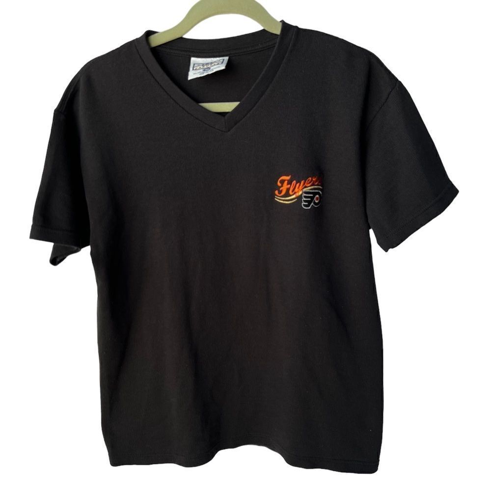 Y2K Philadelphia Flyers Ribbed V Neck Short Sleeve Shirt size Large